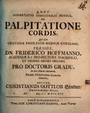 Dissertatio Inauguralis Medica, De Palpitatione Cordis