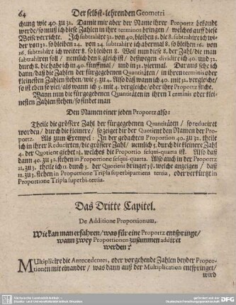 Das Dritte Capitel. De Additione Proportionum.