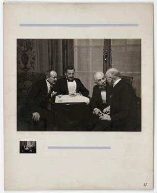 Abendempfang während der Genfer Abrüstungskonferenz im Hotel des Bergues. von links: Edvard Beneš, Viscount Herbert Samuel, Norman Davis, John Simon