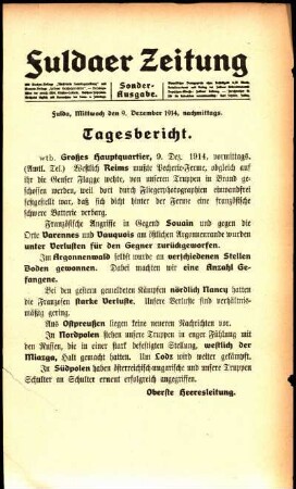 Erste Ausgabe vom Mittwoch, den 09. Dezember 1914.