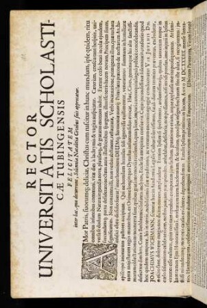 Rector Universitatis Scholasticae Tubingensis Felicitatem inter haec, quae decurrunt, Solennia Natalitia Civibus suis apprecatur