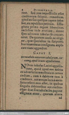 Caput. I. De vocabulo novarum tabularum, earumque apud Graeco appellatione