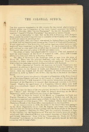 The Colonial Office - History and Particulars of the Office of the Secretary of State and Subordinate or Connected Offices