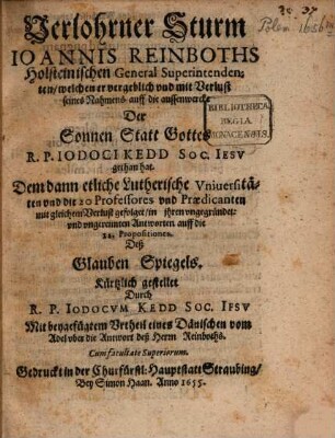 Verlorner Sturm Johannis Reinboths Holsteinisch General-Superintendenten