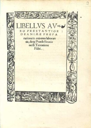 Libellvs Avro Praestantior De Animae Praeparatione in extremo laborantis, deq[ue] Praedestinatione & Tentatione Fidei