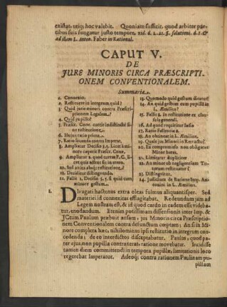Caput V. De Iure Minoris Circa Praescriptionem Conventionalem.