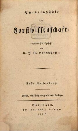 Encyclopädie der Forstwissenschaft. 1, Forstwirthschaftslehre