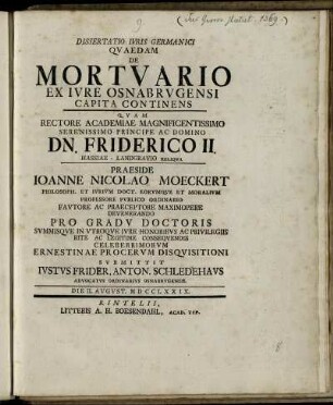 Dissertatio Iuris Germanici Quaedam De Mortuario Ex Iure Osnabrugensi Capita Continens