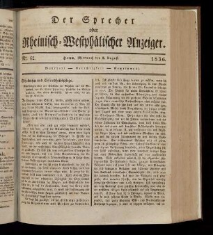 Der Sprecher oder Rheinisch-Westfälischer Anzeiger. 1832-1842