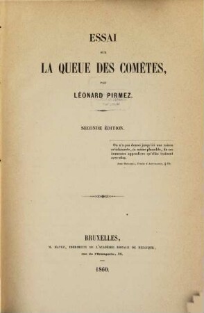 Essai sur la queue des comètes