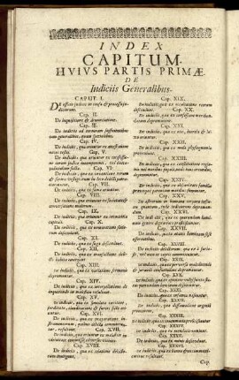 Index Capitum Huius Partis Primæ De Indiciis Generalibus.