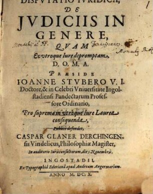 Dispvtatio Ivridica, De Jvdiciis In Genere