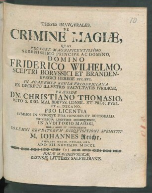 Theses Inavgvrales, De Crimine Magiæ