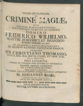 Theses Inavgvrales, De Crimine Magiæ