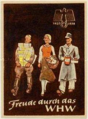 WHW-Abzeichen, Monatstürplakette "Freude durch das WHW", Haussammlung vom Februar 1938
