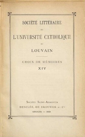 Choix de mémoires. 14. 1889