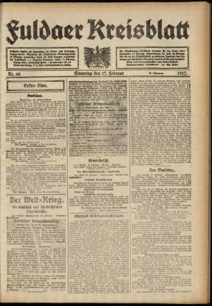 Erste Ausgabe vom Samstag, den 17. Februar 1917.