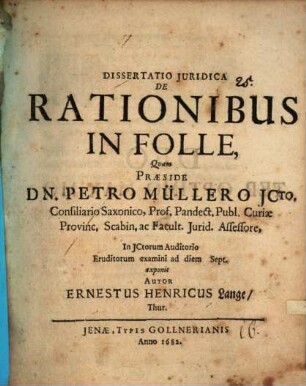 Dissertatio Juridica De Rationibus In Folle