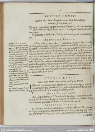 Sectio LXXIII. Iterum de loco 1. Timoth. 2 v. 4 Vult Deus omnes homines salvaos fieri [et]c.