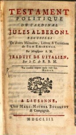 Testament politique du Cardinal Alberoni