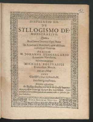 Disputatio XII. De Syllogismo Demonstrativo