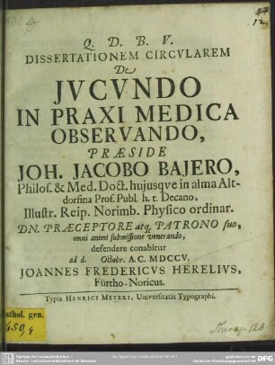 Dissertationem Circularem De Iucundo In Praxi Medica Observando