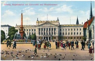 Leipzig, Augustusplatz mit Universität und Mendebrunnen