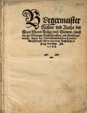 Burgermaister Richter und Raths der Statt Wienn Anlag und Stewrn