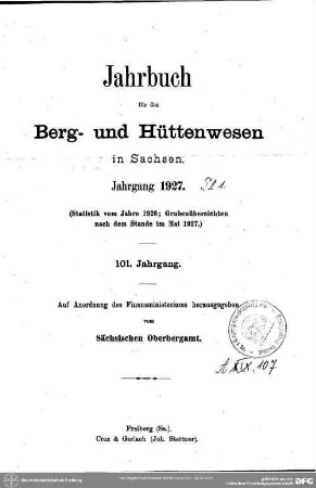 1927: Jahrbuch für das Berg- und Hüttenwesen in Sachsen