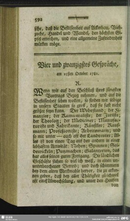 Vier und zwanzigstes Gespräche, am 25sten October 1782