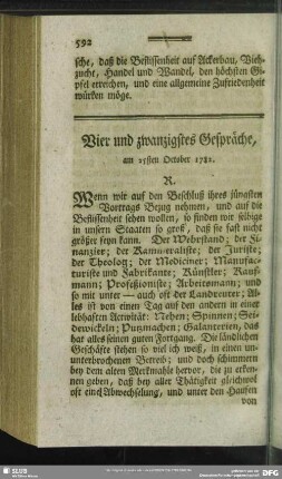 Vier und zwanzigstes Gespräche, am 25sten October 1782
