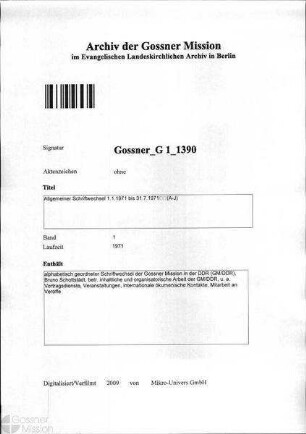 Allgemeiner Schriftwechsel 1.1.1971 bis 31.7.1971 (A-J)
