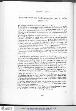 19. Reformatorisch und katholisch beim jungen Luther (1518/19)