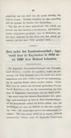 Java onder het landrenten-stelsel, ingevoerd door de Engelschen in 1812 en tot 1830 door Holland behouden