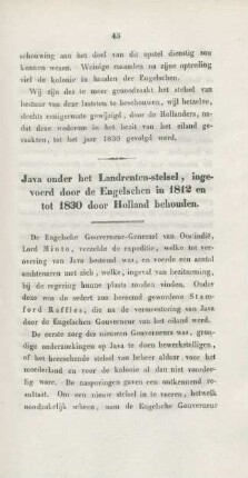 Java onder het landrenten-stelsel, ingevoerd door de Engelschen in 1812 en tot 1830 door Holland behouden