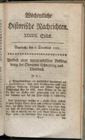 XXXXIX. Stück. Bayreuth, den 2 December 1767.