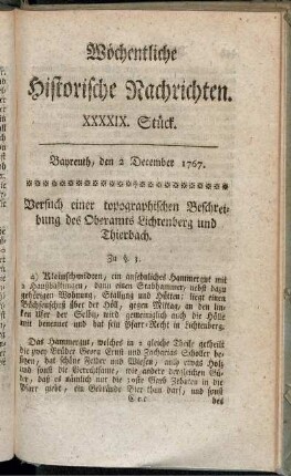 XXXXIX. Stück. Bayreuth, den 2 December 1767.