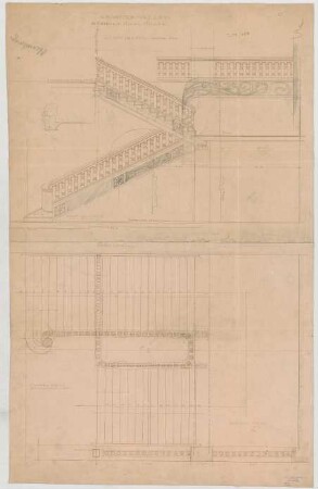 Thiersch, Friedrich von; München; Münchner - Kindl - Keller, Erweiterungsbau - Haupttreppe (Grundriss, Schnitt)