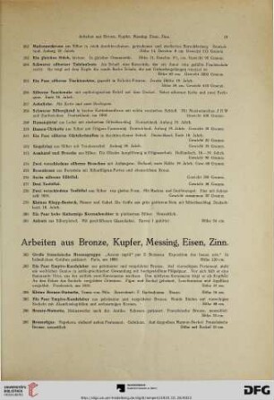 Arbeiten in Bronze, Kupfer, Messing, Eisen, Zinn (Nr. 282-351)