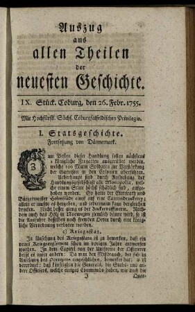 IX. Stück. Coburg, den 26. Febr. 1755.