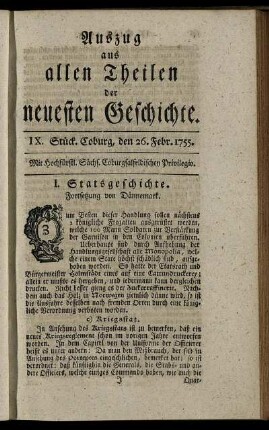 IX. Stück. Coburg, den 26. Febr. 1755.