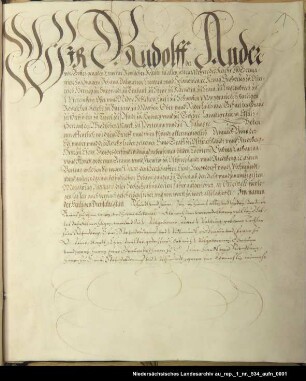 Kaiser Rudolf II. bestätigt den eingerückten Berumschen Vergleich vom 28. Januar 1600 Ausstellungsort: Prag Anhängendes Siegel erhalten; Unterschrift