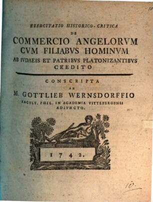 Exercitatio historico-critica de commercio Angelorum cum filiabus hominum, ab Judaeis et patribus platonizantibus credito