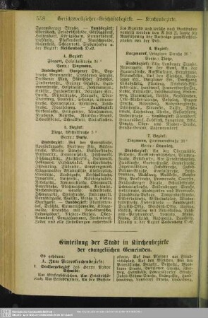 Einteilung der Stadt in Kirchenbezirke der evangelischen Gemeinden