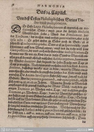 Das 14. Capitel. von deß Ersten Philosophischen Steins Tinctur unnd multiplication.