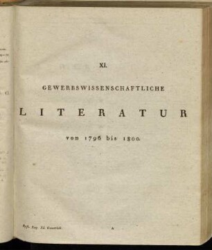 XI. Gewerbswisssenschaftliche Literatur von 1796 bis 1800