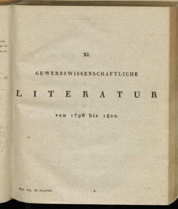 XI. Gewerbswisssenschaftliche Literatur von 1796 bis 1800