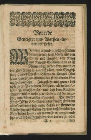 Vorrede Geneigter und Warheit-liebender Leser