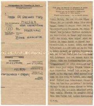 Feldpostbrief von Harald von Koenigswald aus dem Kriegsgefangenenlager in Sarrebourg an einen Bekannten - Familienkonvolut