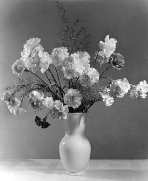 Blumen. Nelkenstrauß in bauchiger Vase